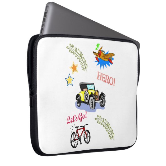 Laptop Sleeve Hero Fietsauto Vliegtuig (Voorkant Rechts)