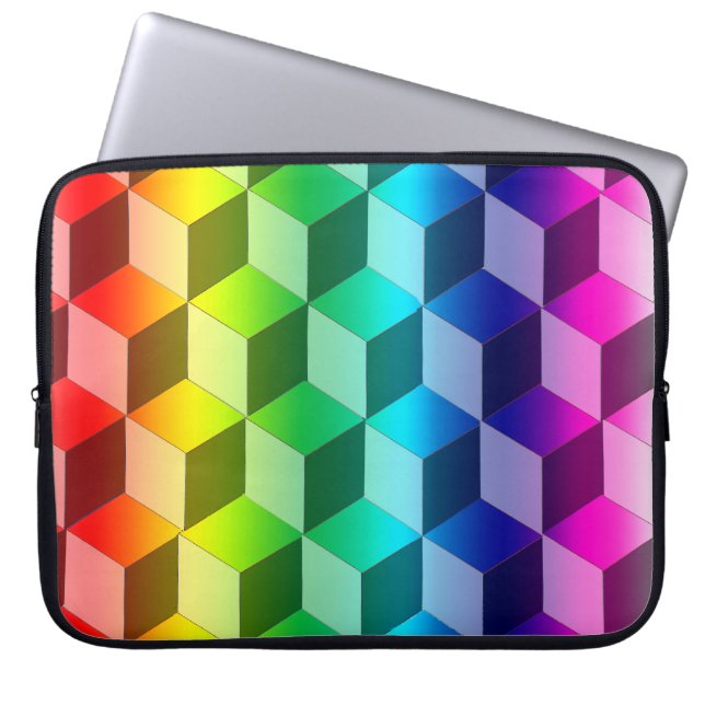Laptop Sleeve - Illusion of Rainbow Blocks (Voorkant)