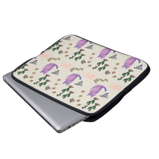 Laptop Sleeve Kat Vis Cactus Meow Paws (Voorkant onderkant)