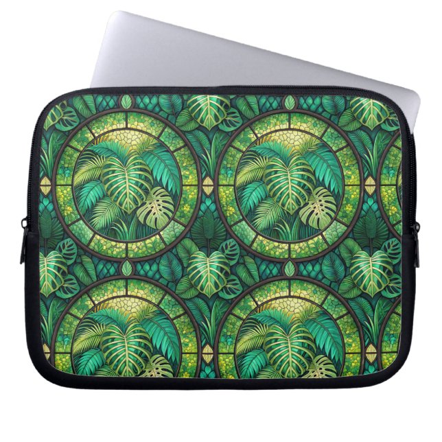 Laptop sleeve with a vibrant green botanical  (Voorkant)