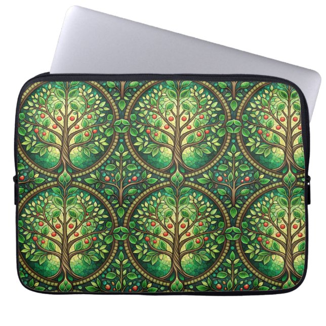 Laptop sleeve with vibrant tree of life pattern (Voorkant)