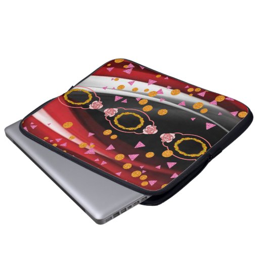 Laptophoes Abstract Rood Wit Zwart Laptop Sleeve (Voorkant onderkant)