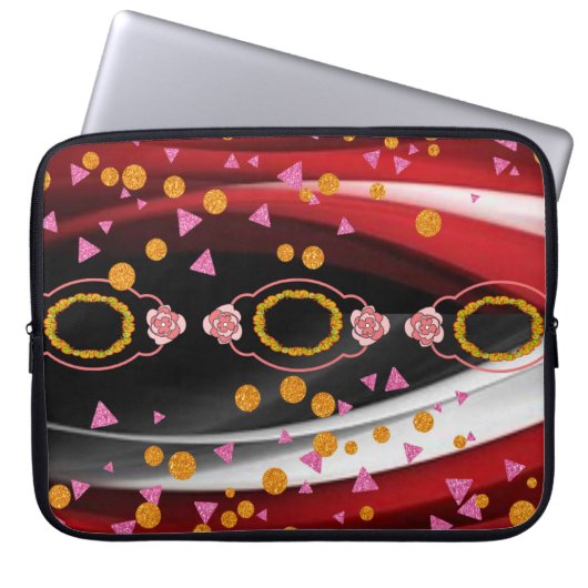 Laptophoes Abstract Rood Wit Zwart Laptop Sleeve (Voorkant)
