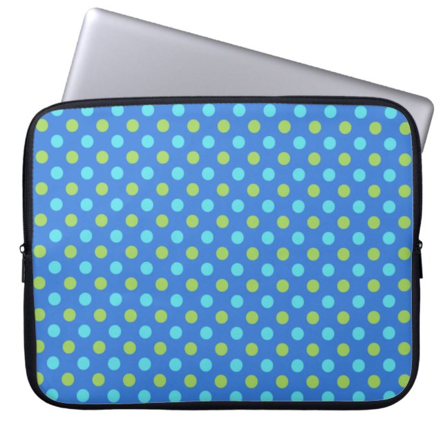 Laptophoes: Blue Moons Polka Dots Pattern Laptop Sleeve (Voorkant)