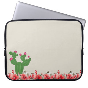 Laptophoes Cactus Oranje Bloemen Bloemrijk Laptop Sleeve