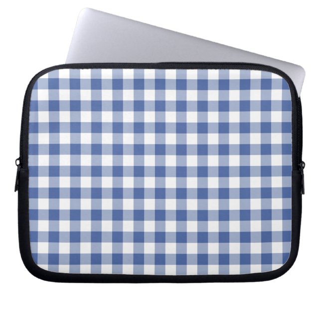 Laptophoes, donkerblauw en wit Check Gingham Laptop Sleeve (Voorkant)