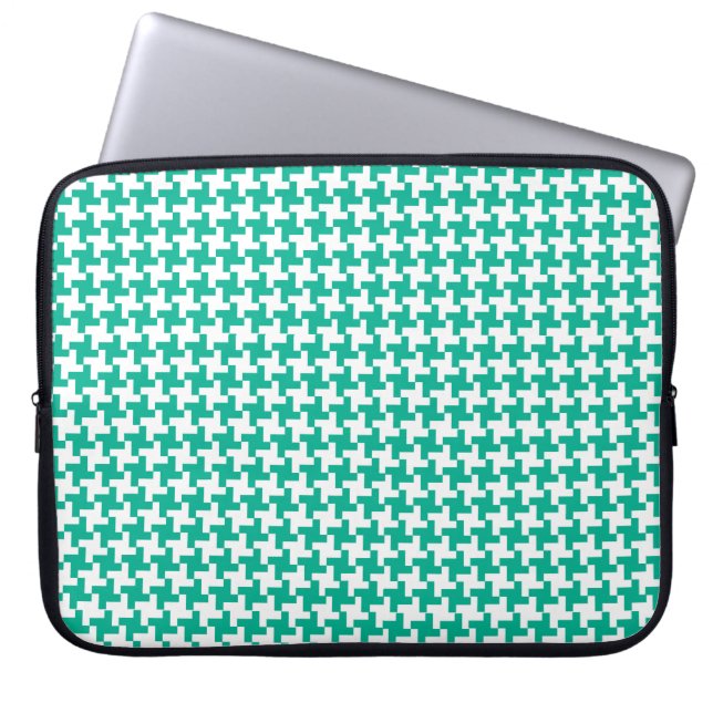 Laptophoes, Emerald Green Dogstooth Check Laptop Sleeve (Voorkant)