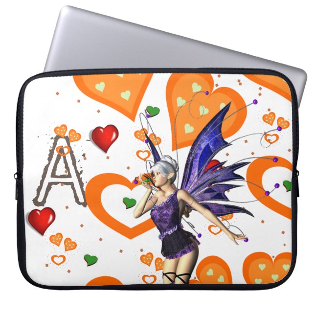 Laptophoes Fairy Oranje Hearts Laptop Sleeve (Voorkant)