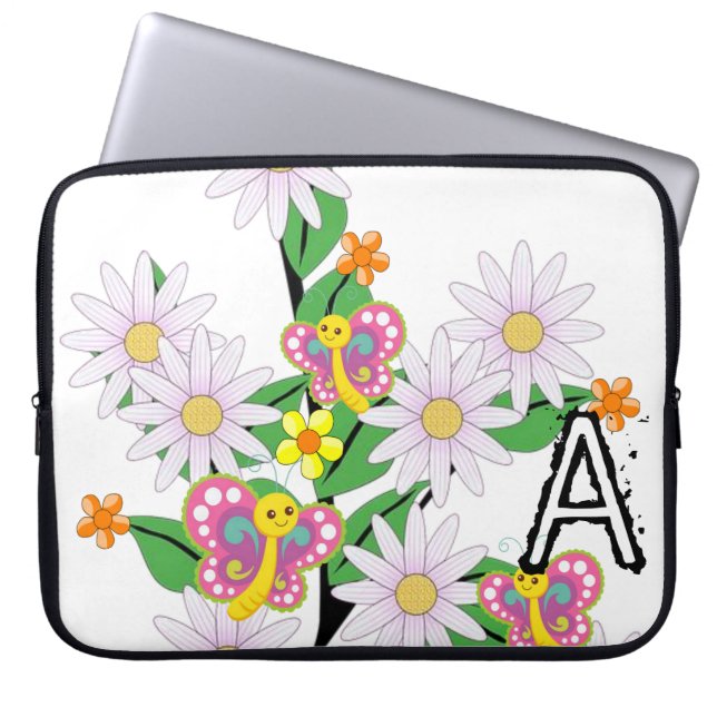 Laptophoes Floral Butterfly Laptop Sleeve (Voorkant)