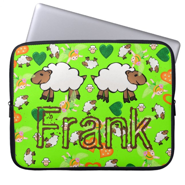 Laptophoes Floral Green en Oranje Hearts Laptop Sleeve (Voorkant)