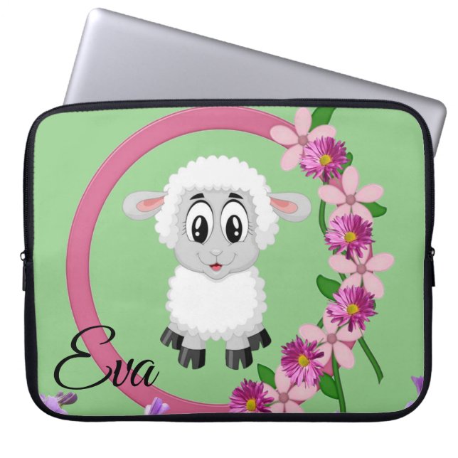 Laptophoes Floral Green Laptop Sleeve (Voorkant)
