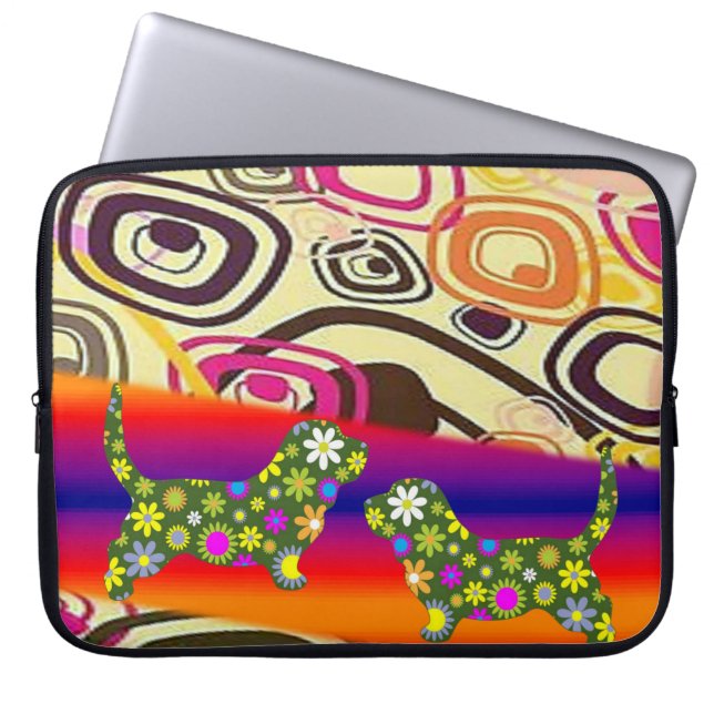Laptophoes Florale honden Laptop Sleeve (Voorkant)