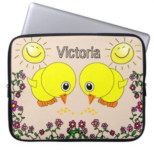 Laptophoes Gele Chicken Sun Floral Laptop Sleeve