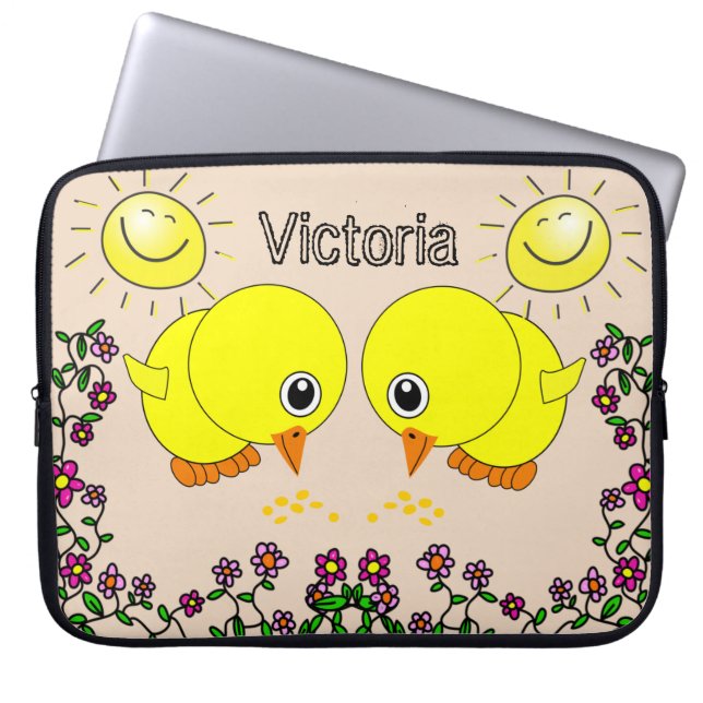 Laptophoes Gele Chicken Sun Floral Laptop Sleeve (Voorkant)