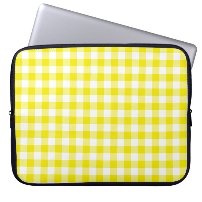 Laptophoes Lemon Yellow Check Gingham Laptop Sleeve (Voorkant)