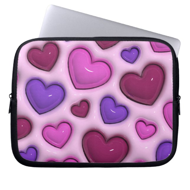 Laptophoes met 3D glanzende harten Laptop Sleeve (Voorkant)