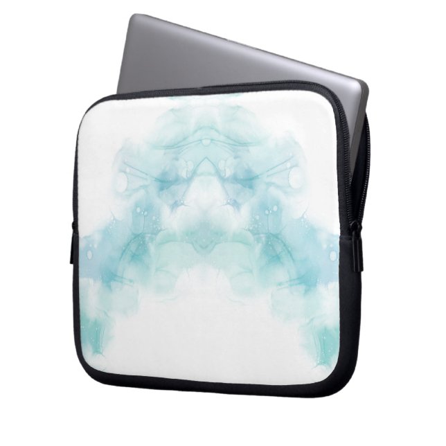 Laptophoes met abstracte turquoise en witte  laptop sleeve (Voorkant Links)