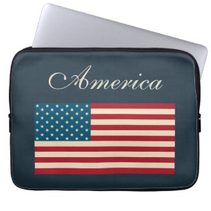 Laptophoes met Amerikaanse vlag in landelijke stij Laptop Sleeve