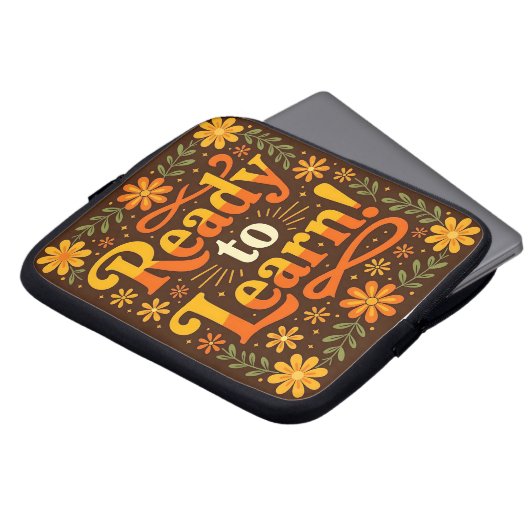 Laptophoes met belettering en bloemen laptop sleeve (Voorkant top)