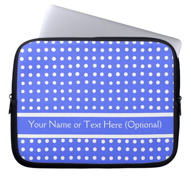  laptophoes met blauwe of witte poka-dot laptop sleeve (Voorkant)