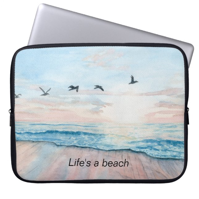 Laptophoes met strandkunst laptop sleeve (Voorkant)