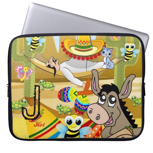 Laptophoes Mexicaans Man Donkey Bumblebee Laptop Sleeve (Voorkant)