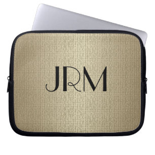 Laptophoes - Monogram met Linen Background Laptop Sleeve