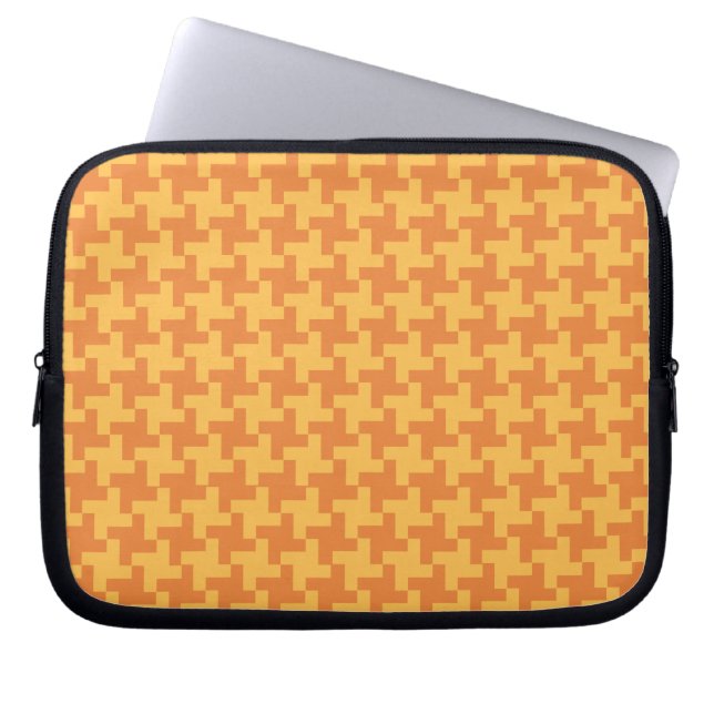 Laptophoes, Oranje Dogstooth Check Laptop Sleeve (Voorkant)