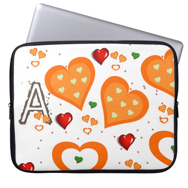 Laptophoes Oranje hart Laptop Sleeve (Voorkant)