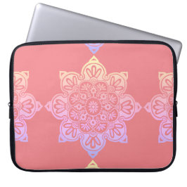 Laptophoes, perzik met pastelmedaillon laptop sleeve