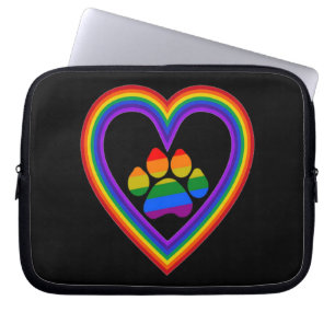 Laptophoes regenbooghart met poot laptop sleeve
