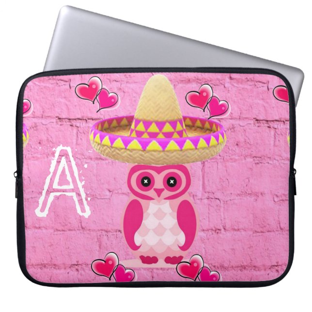 Laptophoes Roze Owl Laptop Sleeve (Voorkant)