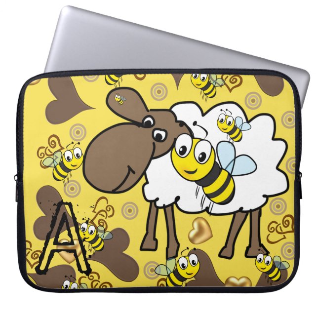 Laptophoes Schapenbruin Harten Bumblebei Laptop Sleeve (Voorkant)