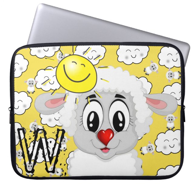 Laptophoes Schep Sun Clouds Yellow Laptop Sleeve (Voorkant)