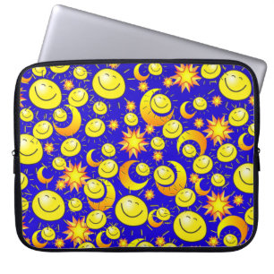 Laptophoes Sun Moon Oranje gele sterren Blue Laptop Sleeve
