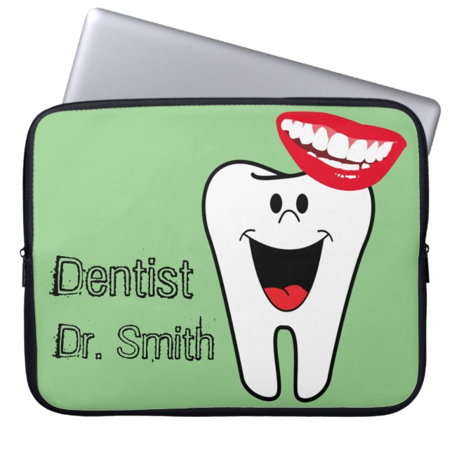 Laptophoes Tooth Smile Dentist Green Laptop Sleeve (Voorkant)