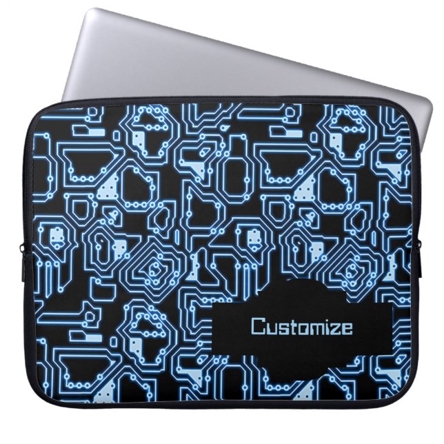 Laptophoes voor blauw en zwart computercircuit laptop sleeve (Voorkant)