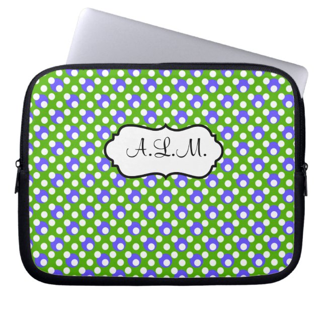 Laptophoes voor groene, blauwe en witte pooldots laptop sleeve (Voorkant)