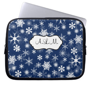 Laptophoes voor Navy and White Snowflakes Laptop Sleeve