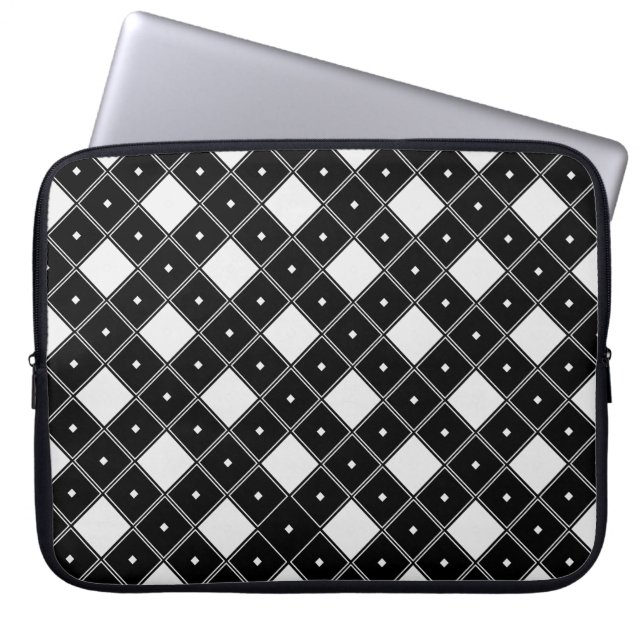 Laptophoes voor zwart-wit diamant laptop sleeve (Voorkant)