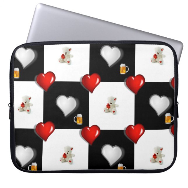 Laptophoes White Teddy Bear Beer Laptop Sleeve (Voorkant)