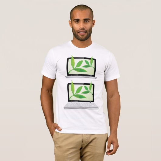 Laptops met bladeren t-shirt (Voorkant volledig)