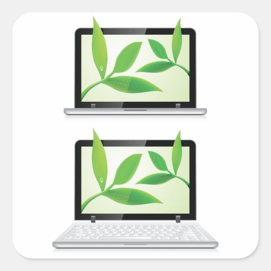 Laptops met Leaves Square Sticker (Voorkant)