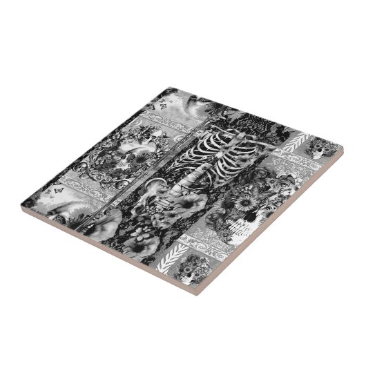 Lapwerk, schedelcollage tegeltje (Zijkant)