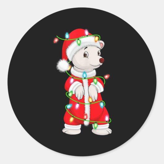 Lar Bear Christmas Lights Santa Costume Cute Anima Ronde Sticker (Voorkant)