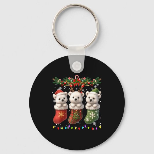 Lar Bear In Christmas Socks Lights Lar Bear Xmas Sleutelhanger (Voorkant)