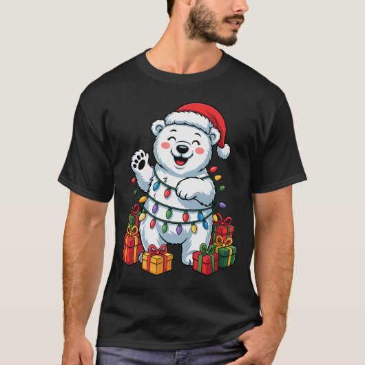 Lar Bear Santa Hat Animals Lovers Ugly Christmas P T-shirt (Voorkant)