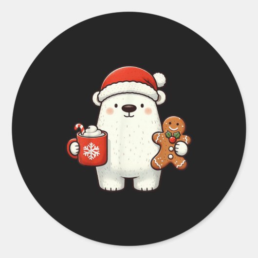Lar Bear Santa Hat Christmas Holiday Xmas Coffee C Ronde Sticker (Voorkant)