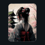 Lara Japan - Flexibler Fotomagnet Magneet<br><div class="desc">Computer generiertes Design einer Geisha. Abbildung einer Frau mit einer hübschen Frisur und Blüten im Haar welche einen Kimono trägt in einem schlichten Design mit leichten Linien. Japans design im AI - Midtrip Style. Rote Farbornamente verleihen dem Bild das gewisse etwas.</div>