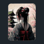 Lara Japan - Flexibler Fotomagnet Magneet<br><div class="desc">Computer generiertes Design einer Geisha. Abbildung einer Frau mit einer hübschen Frisur und Blüten im Haar welche einen Kimono trägt in einem schlichten Design mit leichten Linien. Japans design im AI - Midtrip Style. Rote Farbornamente verleihen dem Bild das gewisse etwas.</div>